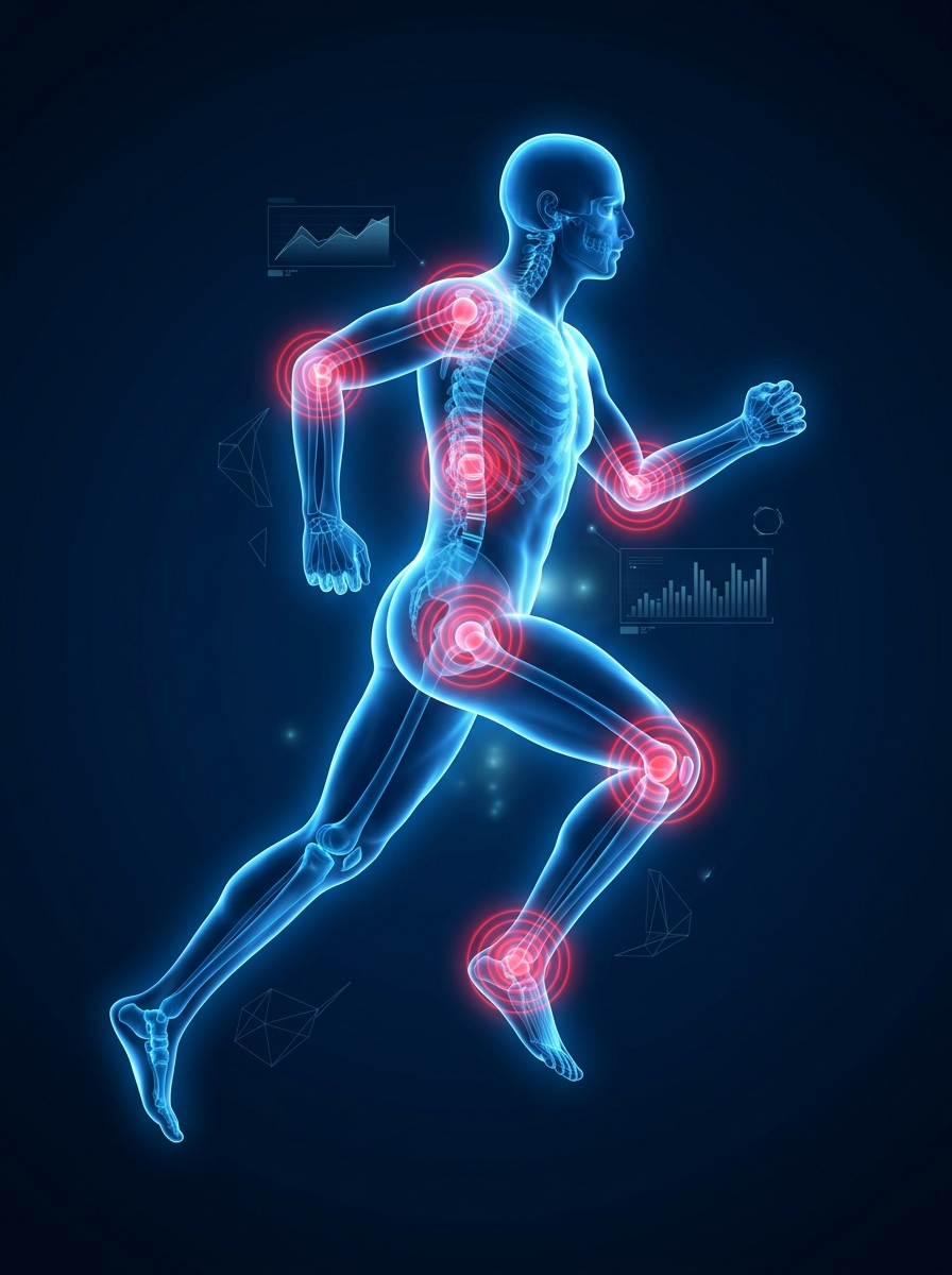 Humanoid anatomy runner showing chronic pain treatment regions